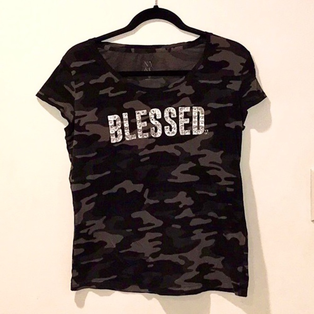 Army Print Bedazzled Bless Tee